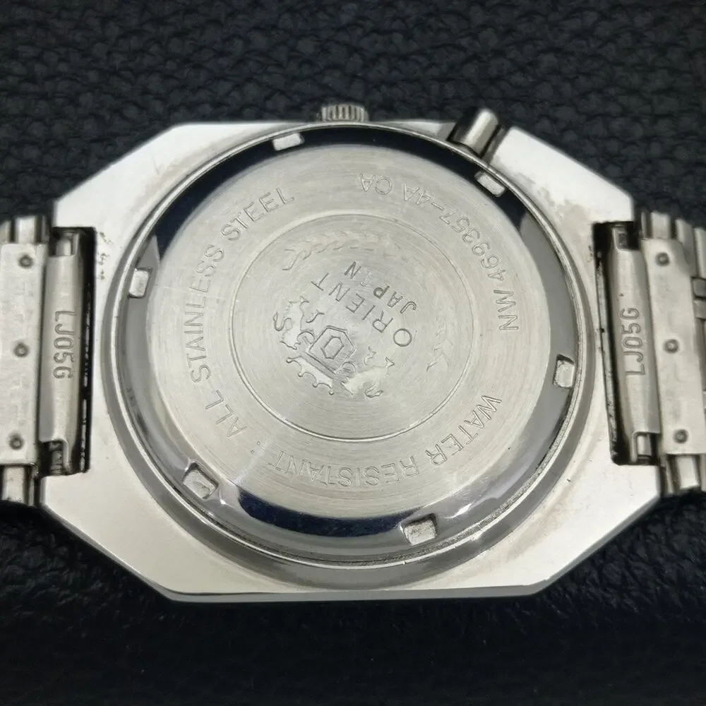 Vintage 1979 Square Orient Automatic Mens Silver Watch W/daydate & Gold accents